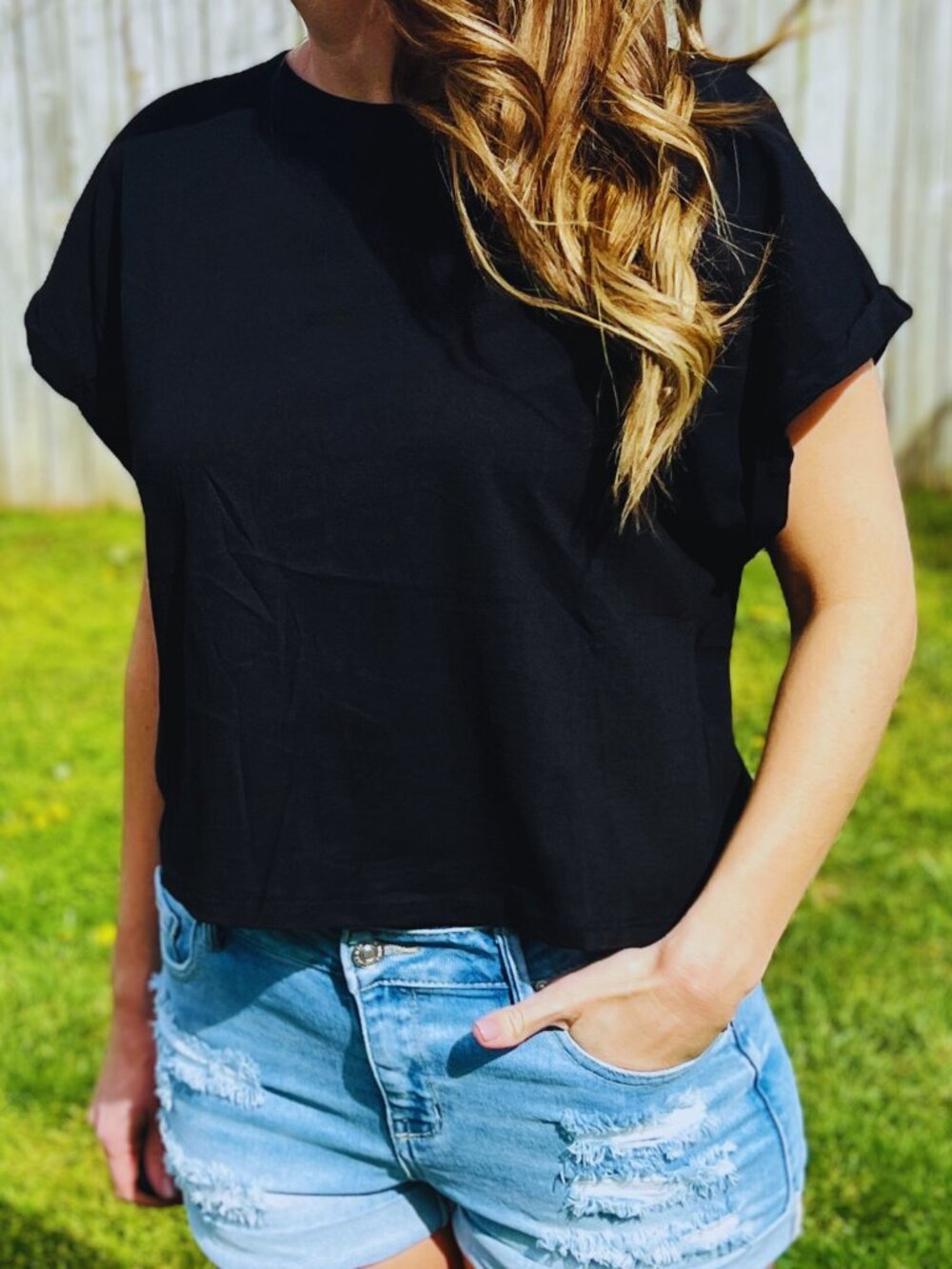 Black Folded Sleeve Top